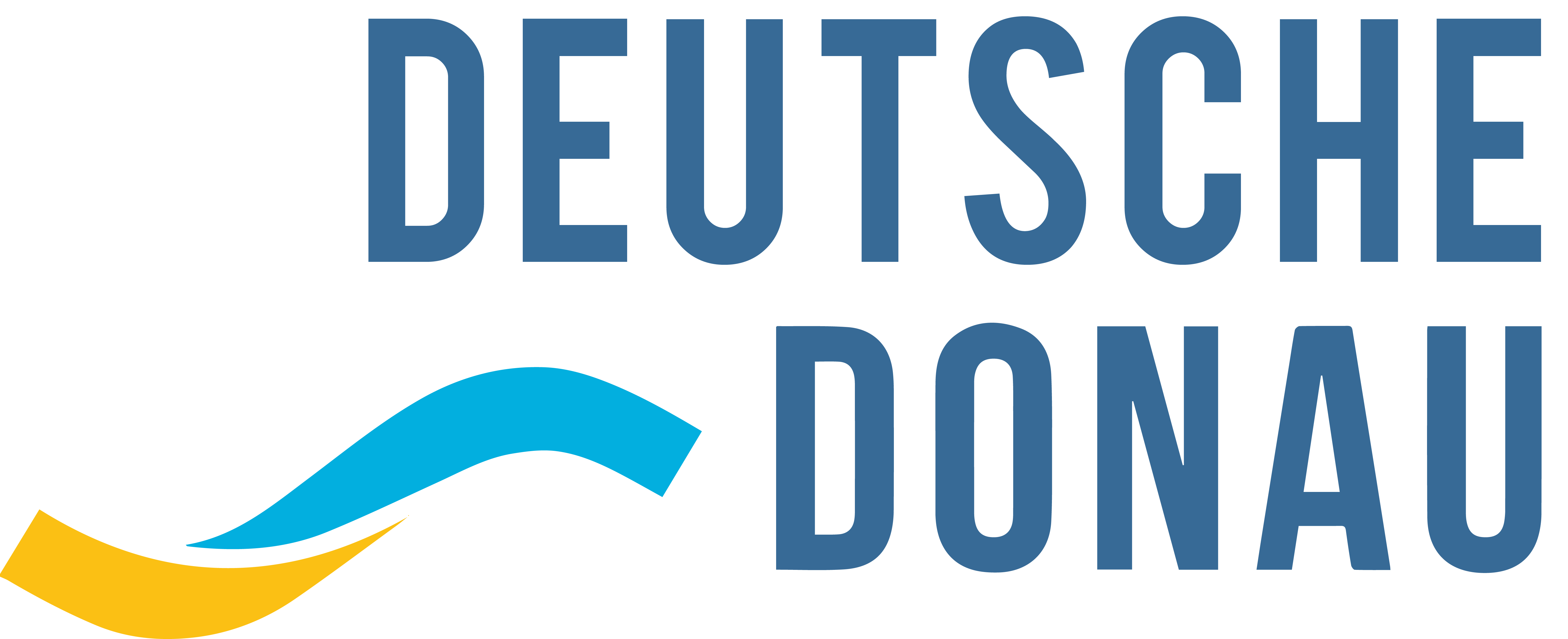 Logo: Deutsche Donau, Schriftzug mit blau-gelben wellen